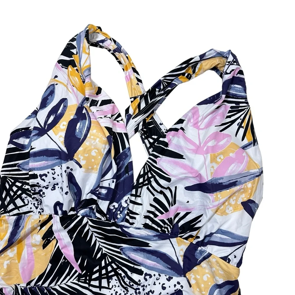 SwimRX One Piece Swimsuit Size 2X Tropical Print Plunge Beach Vacation Resort